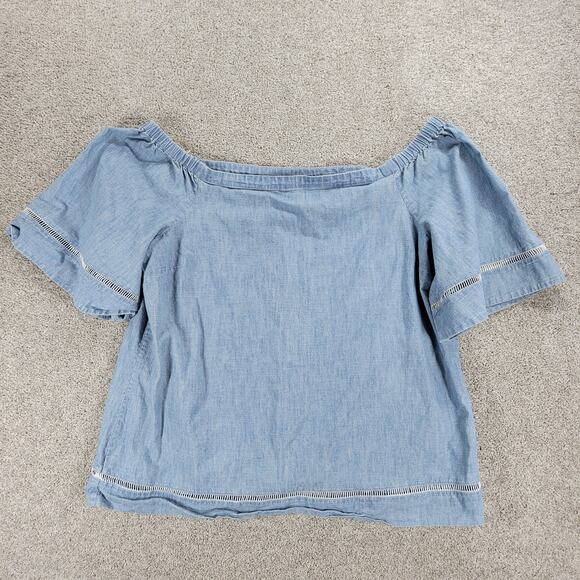 Lauren Ralph Lauren Chambray Off Shoulder Top‎ Womens XL Blue Denim Bell Sleeve - Picture 12 of 12